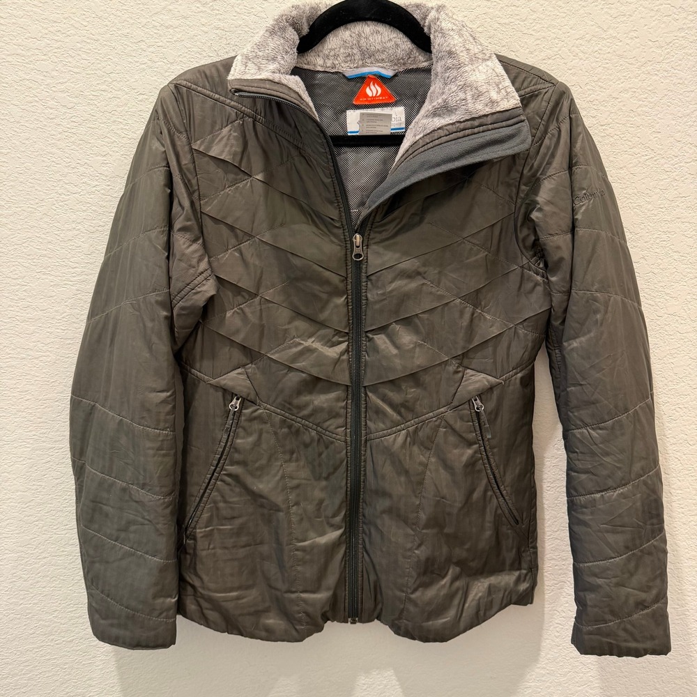 Columbia Omni-Heat Interchange Puffer Jacket Gray Green Quilted Women Small